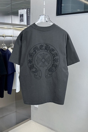 Серая оверсайз футболка Chrome Hearts Premium   