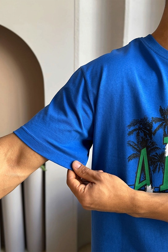 Синяя оверсайз футболка Amiri Varsity Palms