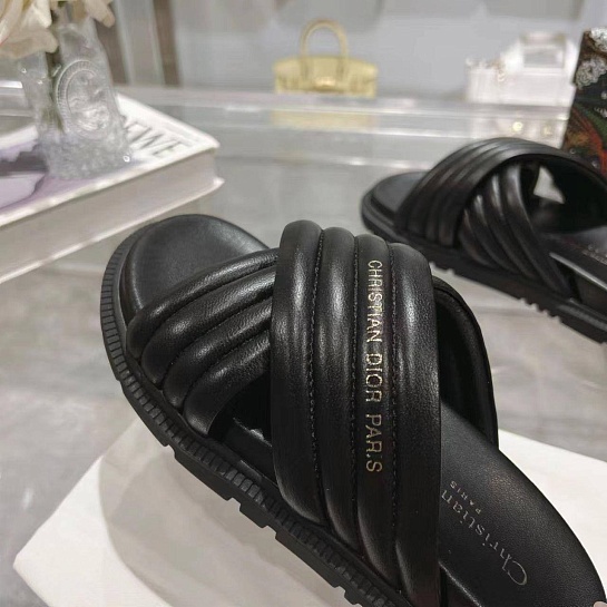 Женские кожаные шлёпанцы Dior D-Cross - Black