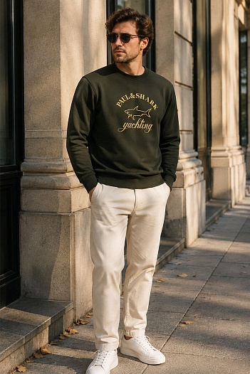 Мужской зелёный свитшот Paul & Shark logo-embroidered   