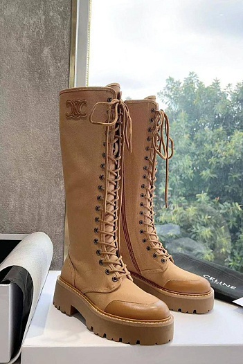Женские комбинированные сапоги Celine Premium - Brown   