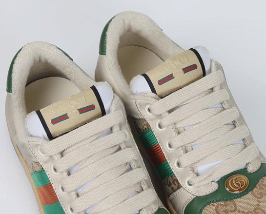 Кожаные кроссовки Gucci GG Screener - Beige / Green