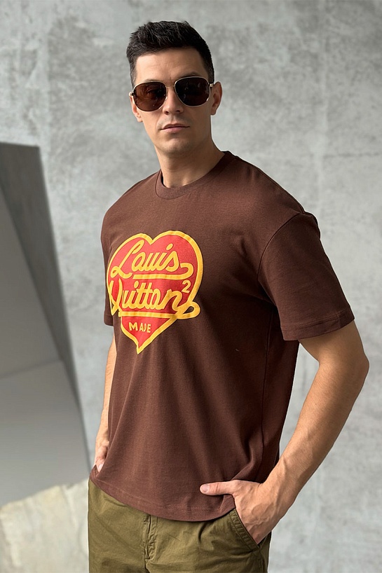 Коричневая оверсайз футболка Louis Vuitton Nigo Heart Logo