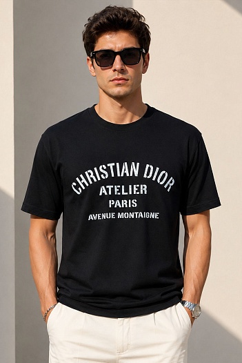 Мужская чёрная футболка Dior Atelier Paris Avenue Montaigne   