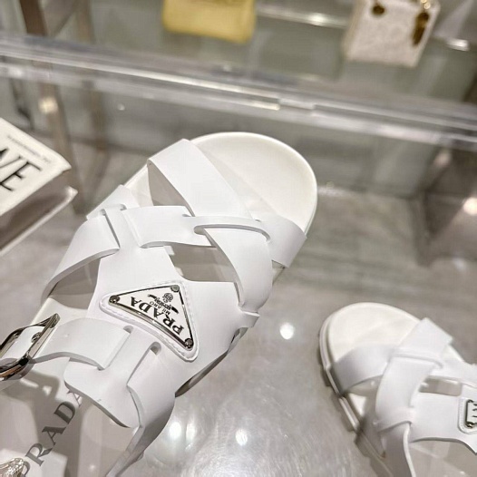 Женские кожаные сандалии Prada Monolith - White   