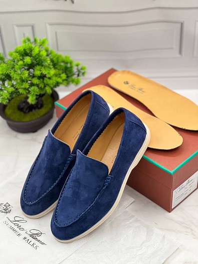 Замшевые лоферы Loro Piana Summer Walk - Navy   