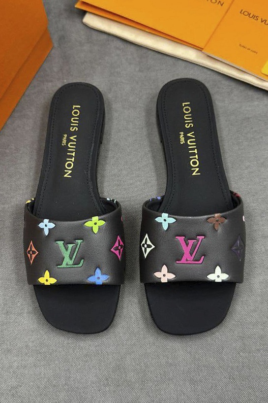 Женские кожаные шлёпанцы Louis Vuitton x Takashi Murakami Multicolore premium
