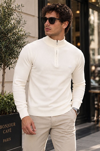 Мужской белый джемпер Lacoste Zip Neck   