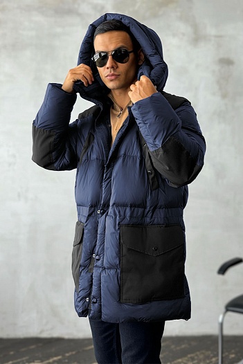 Удлинённый тёмно-синий пуховик Burberry Nylon logo-patch   