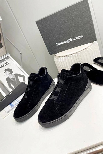 Кроссовки с мехом Ermenegildo Zegna Triple Stitch high-top - Black   