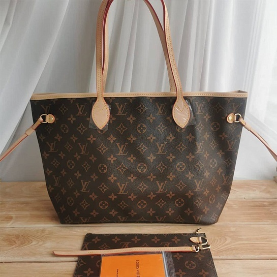 Женская кожаная сумка Louis Vuitton Neverfull MM Monogram 33x30 см