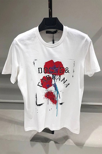 Белая мужская футболка Dolce&Gabbana floral logo-print   