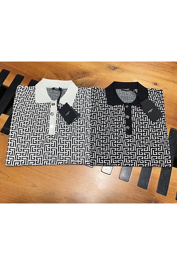 Вязаное поло Balmain monogram - Black / White   