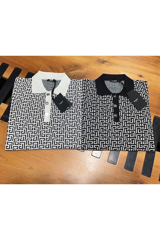 Вязанное поло Balmain monogram - Black / White