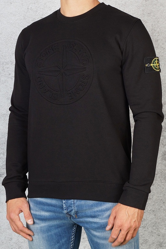 Мужской чёрный свитшот Stone Island с патчем на плече embossed logo