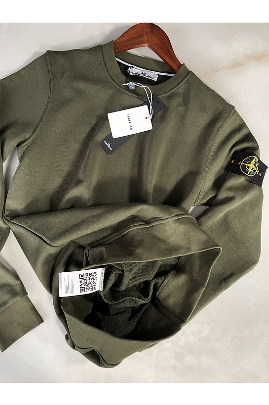 Мужской зелёный свитшот Stone Island с патчем на плече