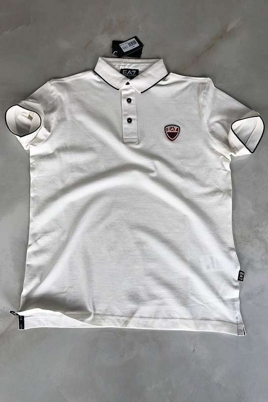 Белое мужское поло Emporio Armani 7 rubber logo