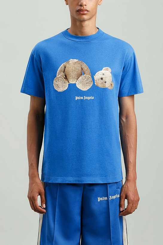 Синяя оверсайз футболка Palm Angels Bear Classic