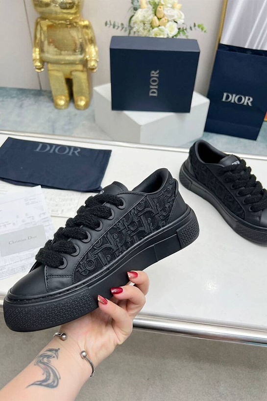 Женские комбинированные кроссовки Dior чёрного цвета