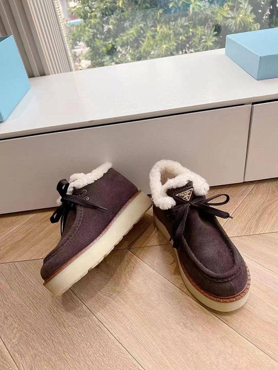 Женские замшевые ботинки с мехом Prada Premium - Purple