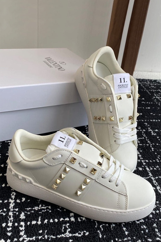 Женские кожаные кроссовки Valentino Premium - White