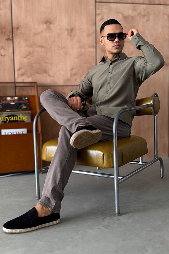 Мужская рубашка Hermes H embroidered - Khaki