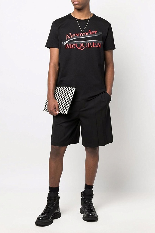 Мужская футболка Alexander McQueen zipped logo - Black