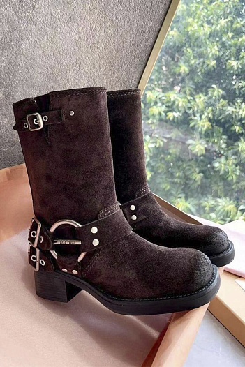 Женские замшевые сапоги MIU MIU Ankle Premium   