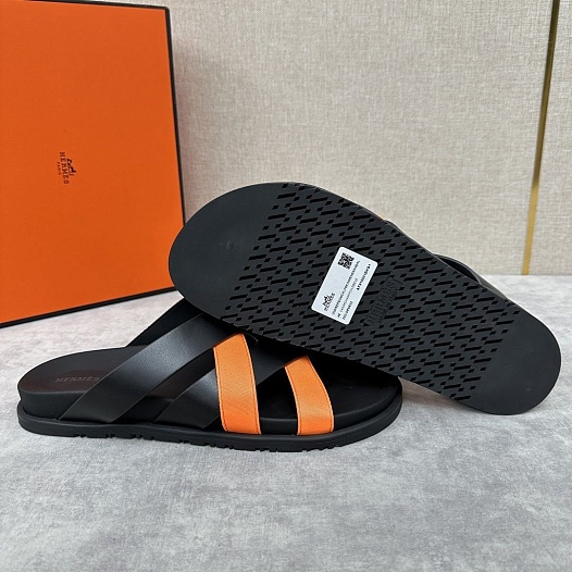 Мужские шлёпанцы Hermes Kazimir - Black / Orange   