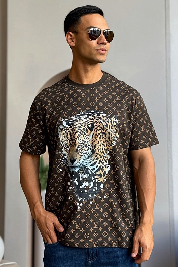 Коричневая оверсайз футболка Louis Vuitton Monogram All-over Tiger   