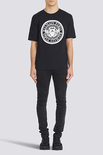 Чёрная оверсайз футболка Balmain Medallion logo-print   