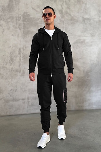 Спортивный костюм чёрного цвета side pocket   