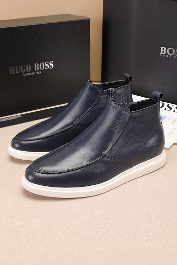 Кожаные лоферы с мехом Hugo Boss high-top - Navy   