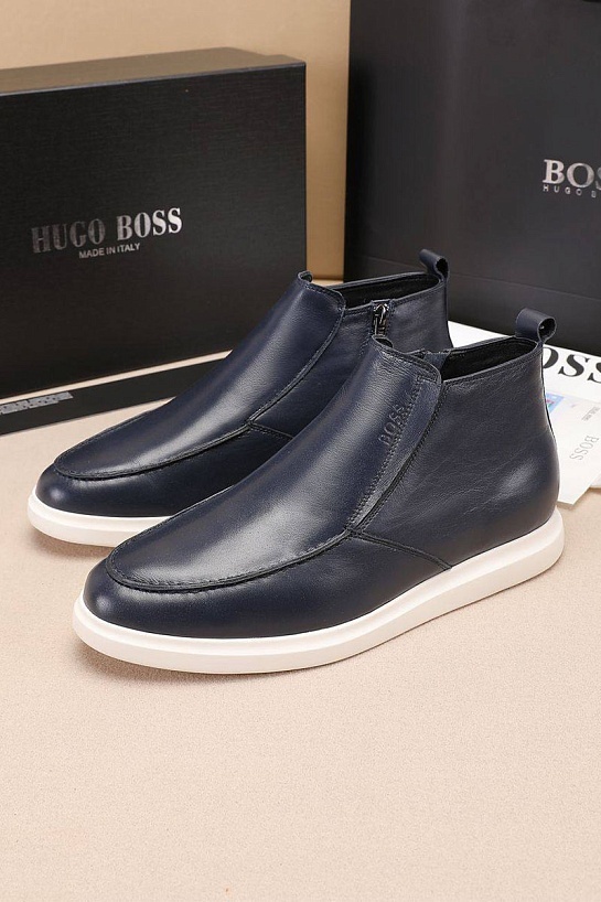 Кожаные лоферы с мехом Hugo Boss high-top - Navy