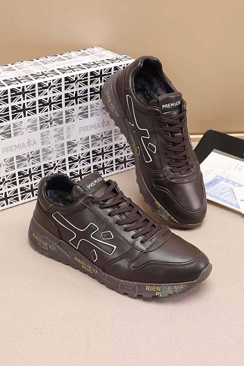 Кожаные кроссовки с мехом Premiata low-top - Brown   