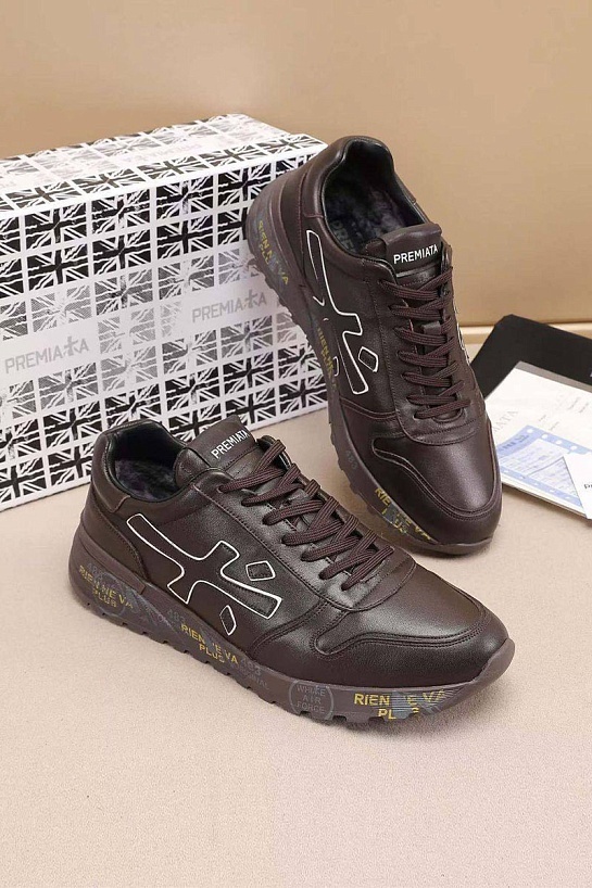 Кожаные кроссовки с мехом Premiata low-top - Brown