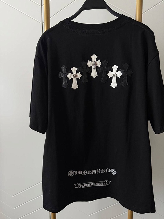 Женская оверсайз футболка чёрного цвета Chrome Hearts premium