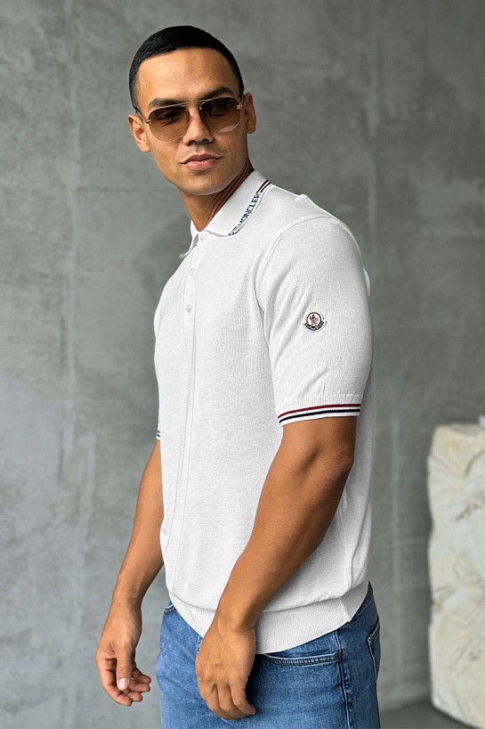 Мужское белое поло Moncler logo-patch