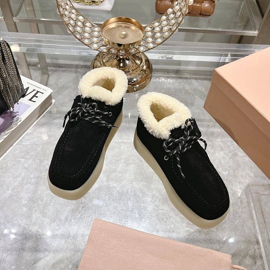 Женские замшевые лоферы с мехом MIU MIU premium