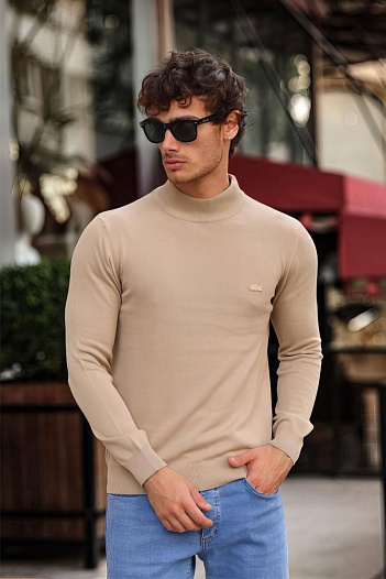 Мужская бежевая водолазка Lacoste logo-patch   