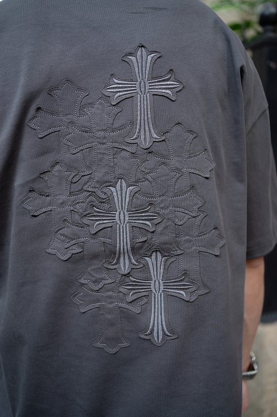 Серая оверсайз футболка Chrome Hearts Premium