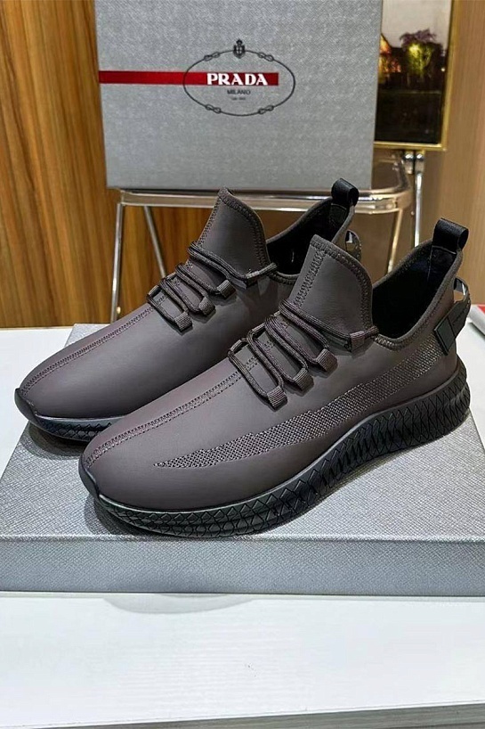 Мужские кожаные кроссовки Prada lace-up - Brown