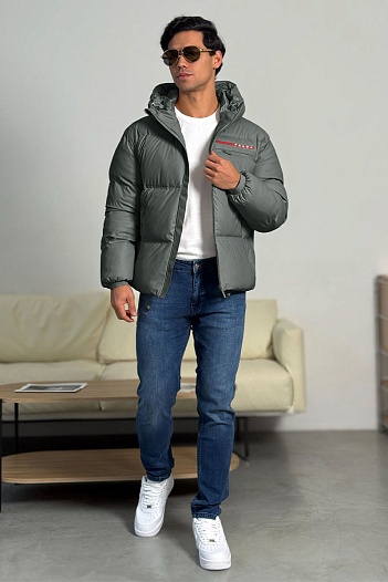 Мужской пуховик Prada Linea Rossa - Grey   
