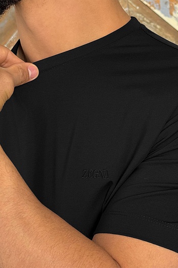 Мужская чёрная футболка Zegna logo-embroidered   