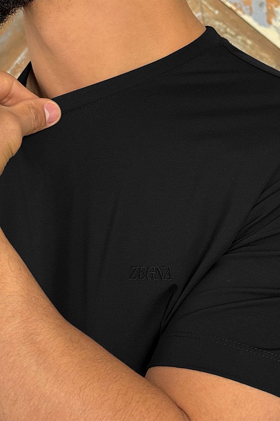 Мужская чёрная футболка Zegna logo-embroidered