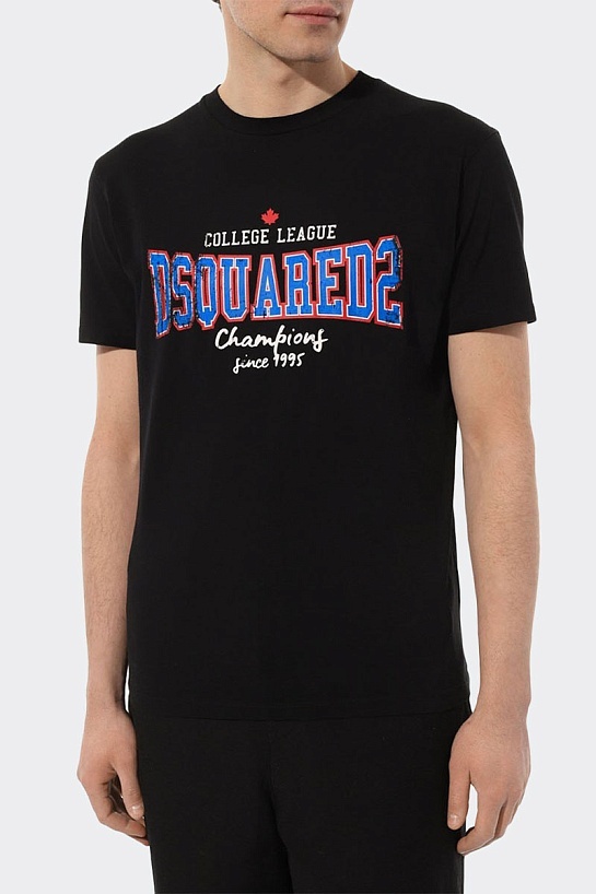 Мужская чёрная футболка Dsquared2 College logo-print