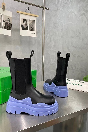 Женские кожаные ботинки Bottega Veneta Premium - Black / Blue   