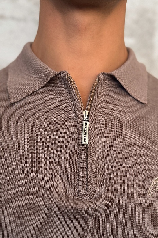 Бежевое поло с длинным рукавом Stefano Ricci zip-up
