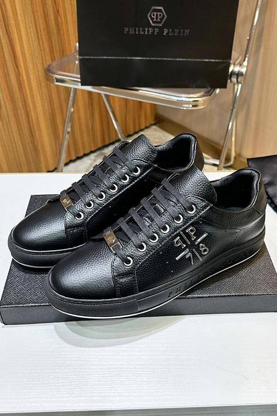 Мужские кожаные кроссовки Philipp Plein чёрного цвета