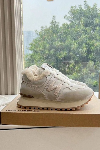 Женские кроссовки с мехом New Balance 574 x MIU MIU Premium - Grey   